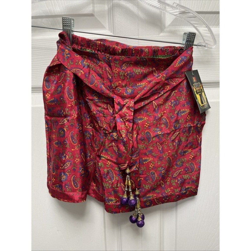 Junglee Billee Shorts Floral Print Tie Waist Beaded Accents Boho Free Size S/M